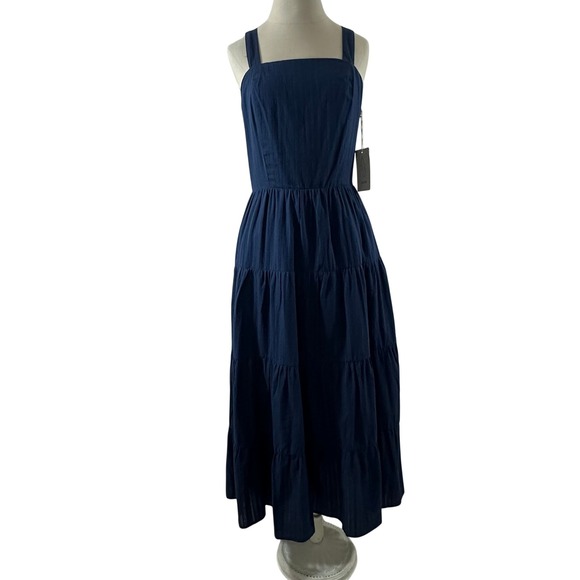Joie Dresses & Skirts - Joie Navy Blue Cotton Dobby Tiered Maxi Dress Womens Size S NWT Smocked Pockets